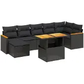 vidaXL Loungegrupp för trädgården med dynor 8 delar svart konstrotting