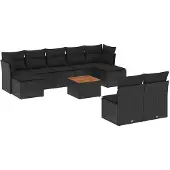vidaXL Loungegrupp 10 delar med svarta dynor konstrotting