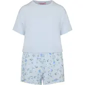 Hunkemoller Kort pyjamas 'Daisy' pastellblå / ljusblå / grön / vit