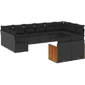 vidaXL Loungegrupp med dynor 12 delar svart konstrotting
