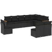 vidaXL Loungegrupp 10 delar med svarta dynor konstrotting