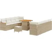 vidaXL 11-delad trädgårdsoffset med kuddar Beige Poly Rattan Akacia