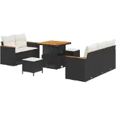 vidaXL Trädgårdsoffset med kudde 8 pcs Svart Poly rattan