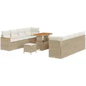 vidaXL Trädgårdsoffset med kudde 11 pcs Beige Poly rattan