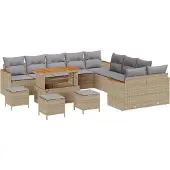 vidaXL Trädgårdsoffset 14 pcs Beige konstrotting