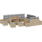 vidaXL Trädgårdsoffset med kudde 14 pcs Beige och Ljusgrå