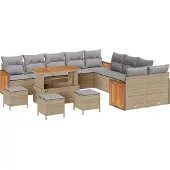 vidaXL Trädgårdsoffset med kudde 14 pcs Beige och Ljusgrå
