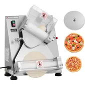 Vevor Pizzadegrulle, 3-14 tums automatisk pizzapress i rostfritt stål, kommersiell elektrisk 370W pastamaskin, 260 bitar per timme, justerbar tjocklek, med degpresslock