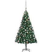 Belyst plastgran med kulor grön 150 cm PVC