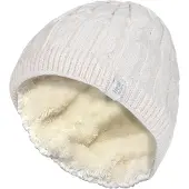 Heat Holder Kvinnlig ribbad kabelstickad fleece fodrad termisk stickad mössa
