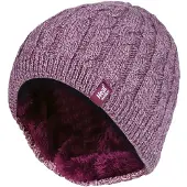 Heat Holder Kvinnlig ribbad kabelstickad fleece fodrad termisk stickad mössa