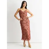 Gini London Midiklänning i brun viskos med djurjacquard