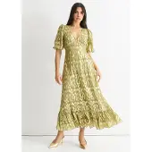 Gini London Grön viskos Animal Jacquard Occasion Midiklänning