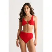 Gini London Bikinitopp med röd texturerad ringdetalj