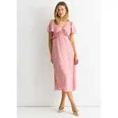 Gini London Blush Metallic Foil V Neck Midi Dress