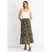 Gini London Svart glittrig maxikjol med blommönster