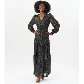 Gini London Svart Lurex Chiffong Occassion Tiered Maxi Dres
