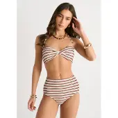 Gini London Brun, strukturerad bikinitopp med vridet snöre framtill och halterneck