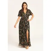 Gini London Maxiklänning med ängelärmar i multijacquard