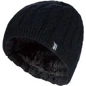 Heat Holder Kvinnlig ribbad kabelstickad fleece fodrad termisk stickad mössa