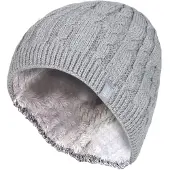 Heat Holder Kvinnlig ribbad kabelstickad fleece fodrad termisk stickad mössa