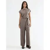 Busem Vidbenad knäppt skjortkrage jumpsuit