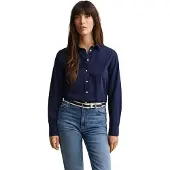 Gant för kvinnor. 4300348 Klassisk Regular Fit-skjorta i marinblå poplin (42), Casual, Bomull, Lång ärm, Marino