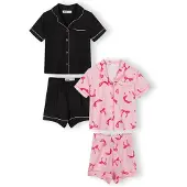 MINOTI Pyjamas rosa / rosa / svart / vit
