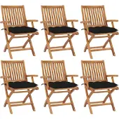 vidaXL Hopfällbara trädgårdsstolar med dynor 6 st massiv teak
