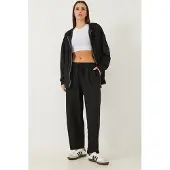 Bianco Hooded Lång Sweatshirt och Vida Byxor Tvådelad Set