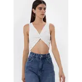 Hiccups for Kids Solid Rib Twist Front Crop Top