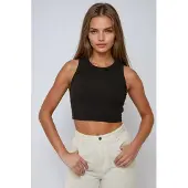 Hiccups for Kids Ribbad stickad ärmlös crop top med rund halsringning