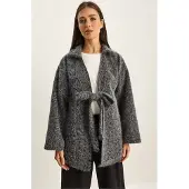 Bianco Texturerad överdimensionerad V-ringad kavaj med knytning