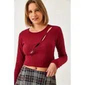 Bianco Texturerad ribbad crop top med utdragna detaljer