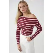 Hiccups for Kids Randig Off-Shoulder Långärmad Ribbad Knit Blus
