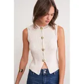MixRay Texturerad Stickad Crop Top med Knappdetaljer