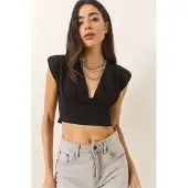 Bianco Slim Fit V-ringad Stickad Croppblus