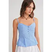 MixRay Kärleksfullt Halsknapp Fram Peplum Cami Top