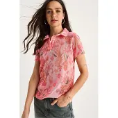 Bianco Blommig polo-skjorta blus