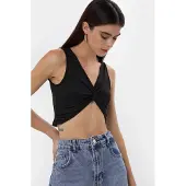 Hiccups for Kids Solid Rib Twist Front Crop Top