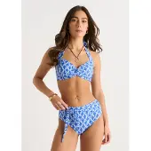 Gini London Bikinitopp med blå kedjemönster och vridet framstycke