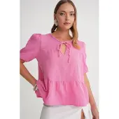 MixRay Texturerad muslin crew neck-blus med kantdetalj
