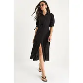 Bianco Midiklänning med knäppning och skjortkrage