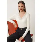 Happiness İstanbul Spets V-ringad Slim Fit Blus