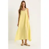 Bianco Texturerad Muslin Midi Klänning med Fickor