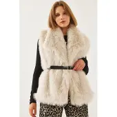Bianco Faux Fur Sjalskrage Spännflikärmlös Väst