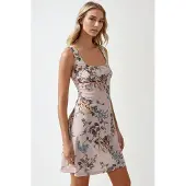Hiccups for Kids Bodycon Miniklänning med Fyrkantig Krage och Blommönster