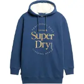 Superdry för kvinnor. W8011756A Klänning med huva och Luxe-logotyp i metallic blå (S/M), Casual, Bomull, Lång ärm, Hållbar
