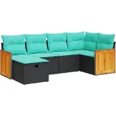 vidaXL Loungegrupp med dynor 6 delar svart konstrotting