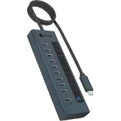 Icy Box 61171 USB-hubb 12 + 4 Port USB-C, USB-C kontakt (Power Delivery) USB 3.2 Gen2 10 GBit/s LED-display, Aluminiumhölje Blå IB-HUB1450-C31